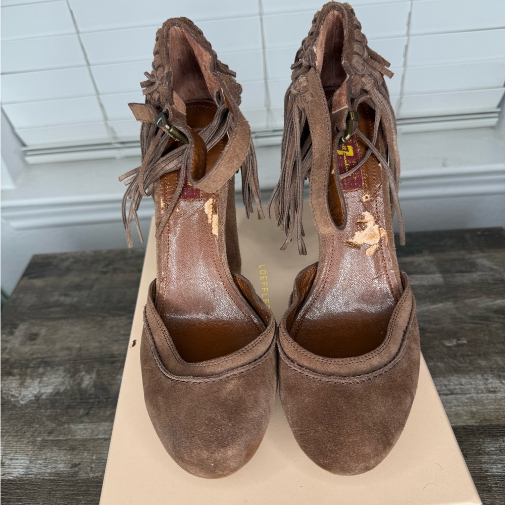 7 For All Mankind Brown Suede Fringe Heels
